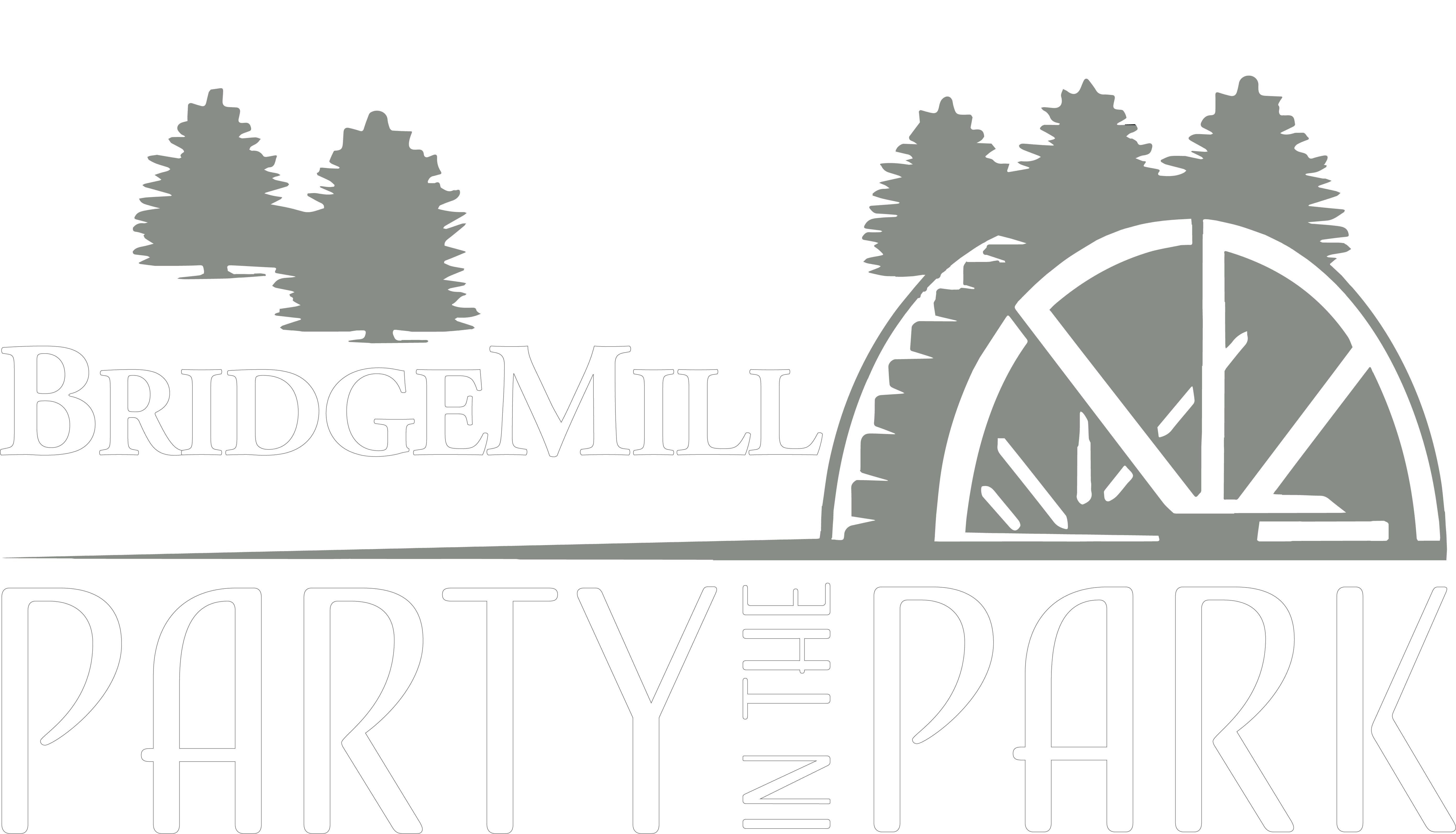 BRIDGEMILL Community Association - PARTY IN THE PARK Logo (white & lt green)